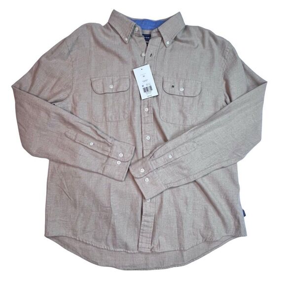 Crown & Ivy Shirt Mens Medium Beige Cozy Cotton Flannel Preppy Button Up Top - Picture 1 of 9